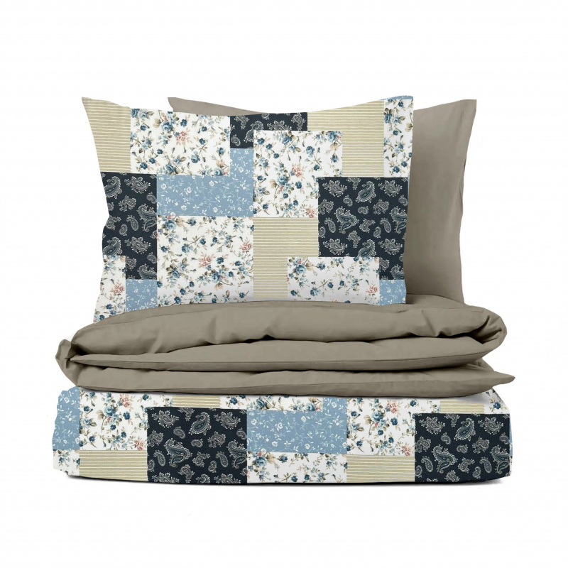 Ervi flanelové povlečení oboustranné - Patchwork modrý/šedé