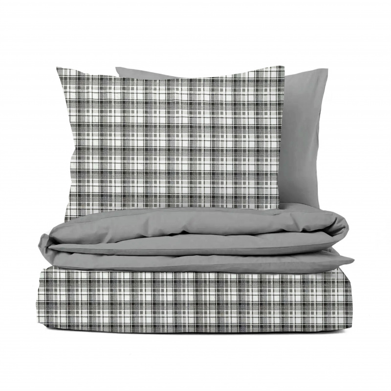 Ervi flanelové povlečení oboustranné - bílo-černé karo/světle šedé