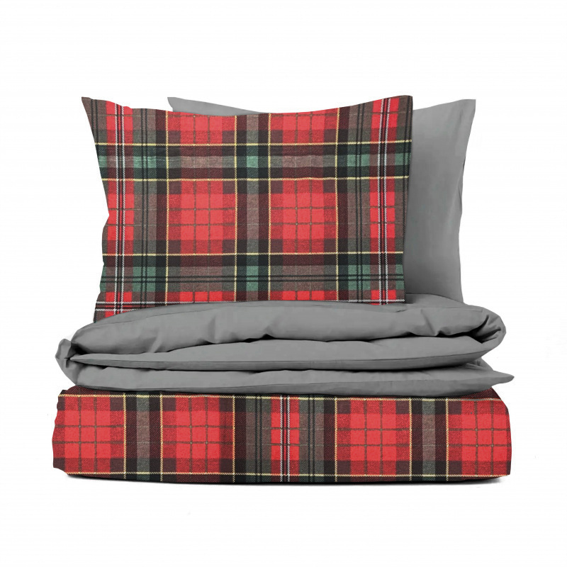 Ervi flanelové povlečení oboustranné - Skotská kostka Tartan/šedé