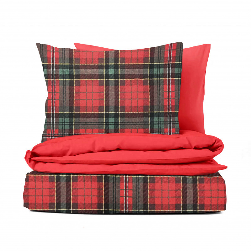 Ervi flanelové povlečení oboustranné - Skotská kostka Tartan/červené