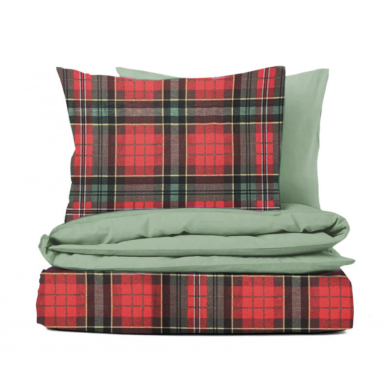 Ervi flanelové povlečení oboustranné - Skotská kostka Tartan/zelené
