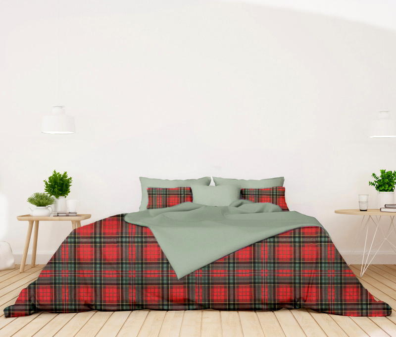 Ervi flanelové povlečení oboustranné - Skotská kostka Tartan/zelené