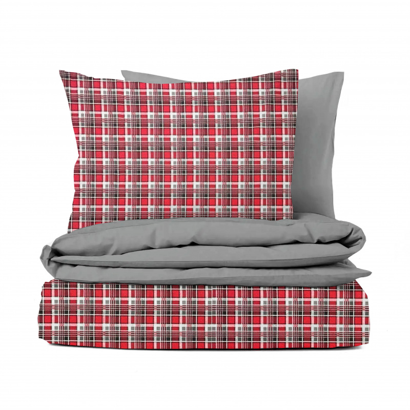 Ervi flanelové povlečení oboustranné - červeno-černe karo/šedé