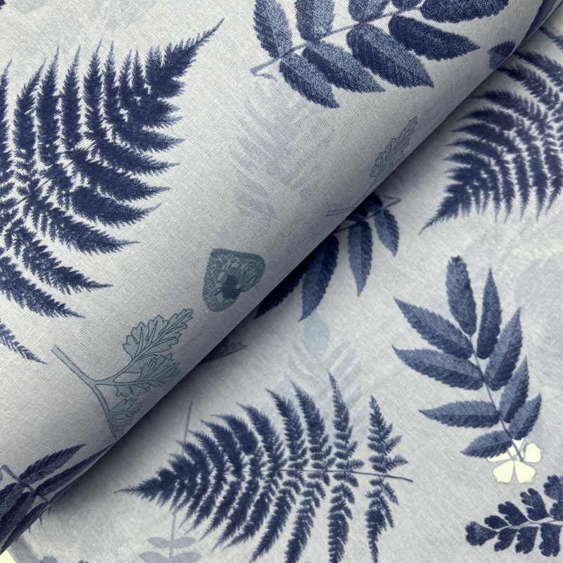 Ervi bavlna  š.240cm - Akvarelové lístky na modrém - 9935-5, metráž