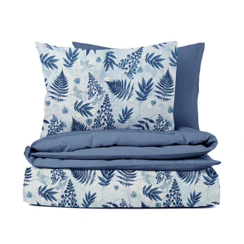 Ervi bavlněné povlečení oboustranné - Akvarelové lístky na modrém/modré