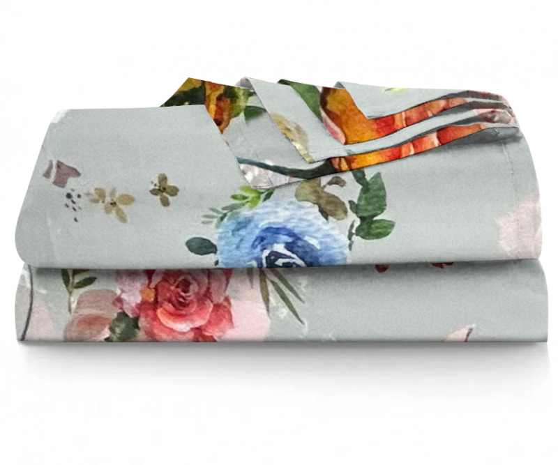 Ervi Saténové prostěradlo - Barevné květy na šedém