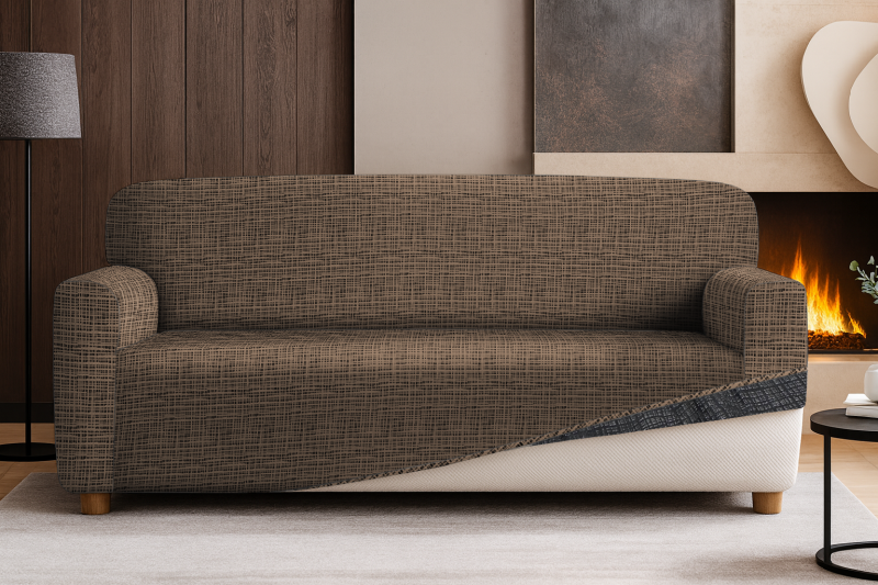 Napínací potah na třímístnou pohovku Modern- hnědý