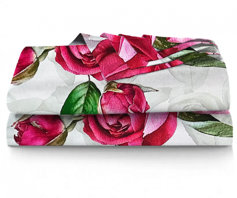 Ervi Saténové prostěradlo - Růžové růže a pivoňky