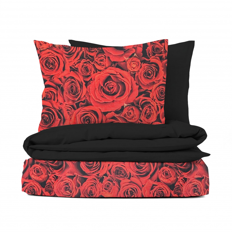 Ervi Bavlněné Saténové povlečení DELUXE DUO - Margo/černé