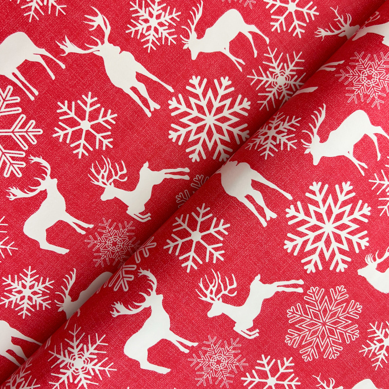 Ubrus PVC Mirabella 2125 A - Vánoční Jelenia a sněhové vločky 140cm x 20m