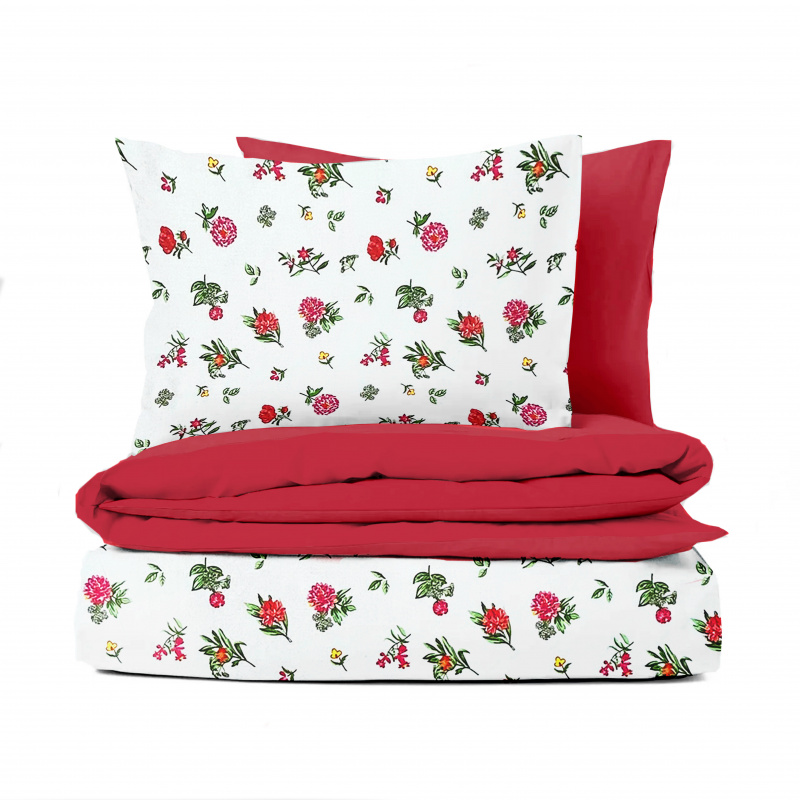 Ervi bavlněné povlečení oboustranné - Květinky na bílém/červené