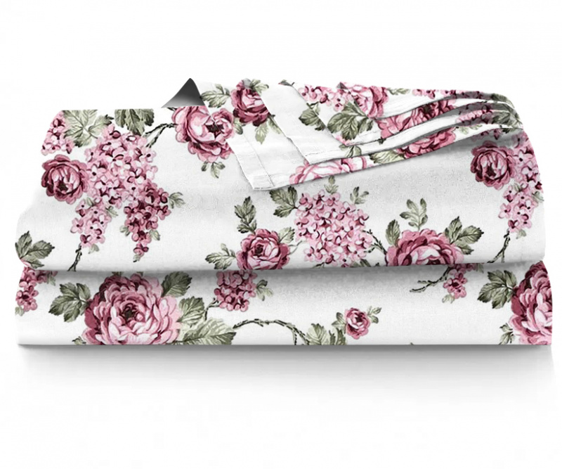 Ervi bavlněné prostěradlo - růžové květy na bílém