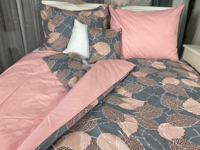 #Ervi bavlněné povlečení oboustranné - podzimní listy/růžové 140x200 cm