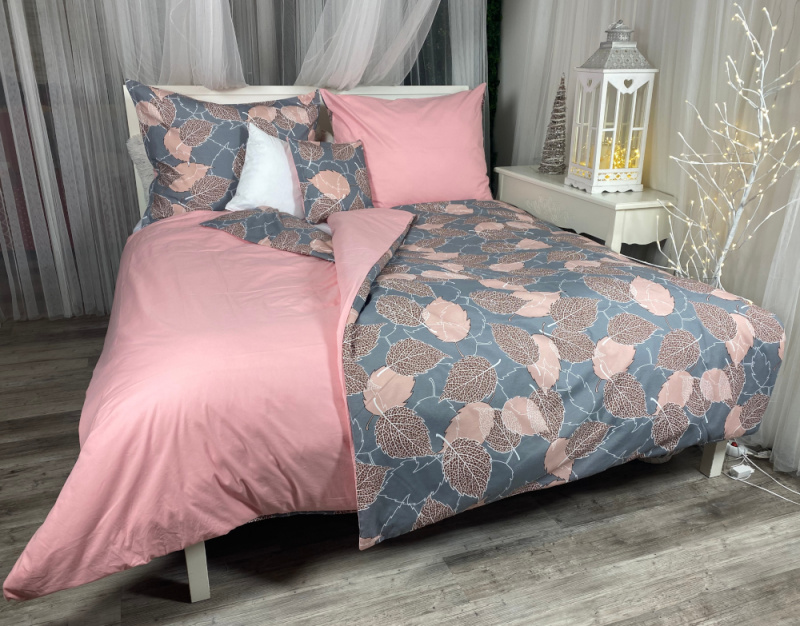 #Ervi bavlněné povlečení oboustranné - podzimní listy/růžové 140x200 cm