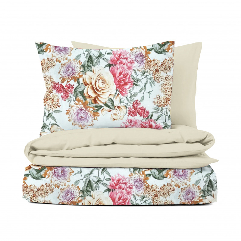 Ervi bavlněné povlečení oboustranné - Květinová zahrada/béžové