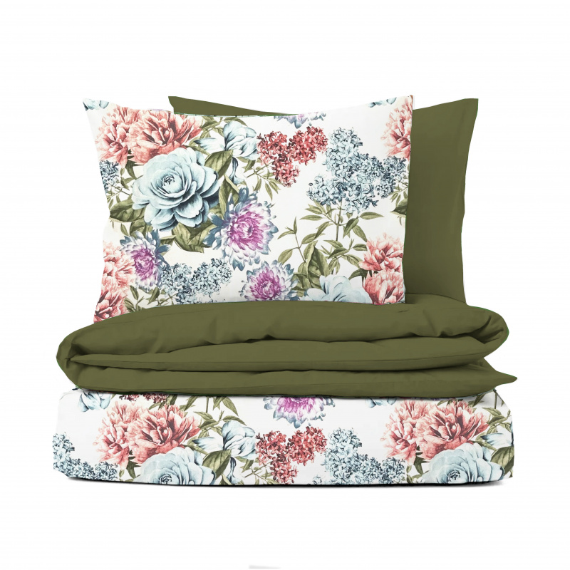 Ervi bavlněné povlečení oboustranné - Květinová zahrada 2/olivové