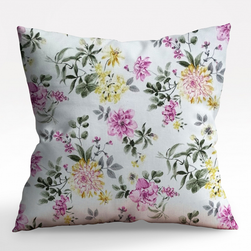 Ervi povlak na polštář bavlněný - barevné  květiny na bílém