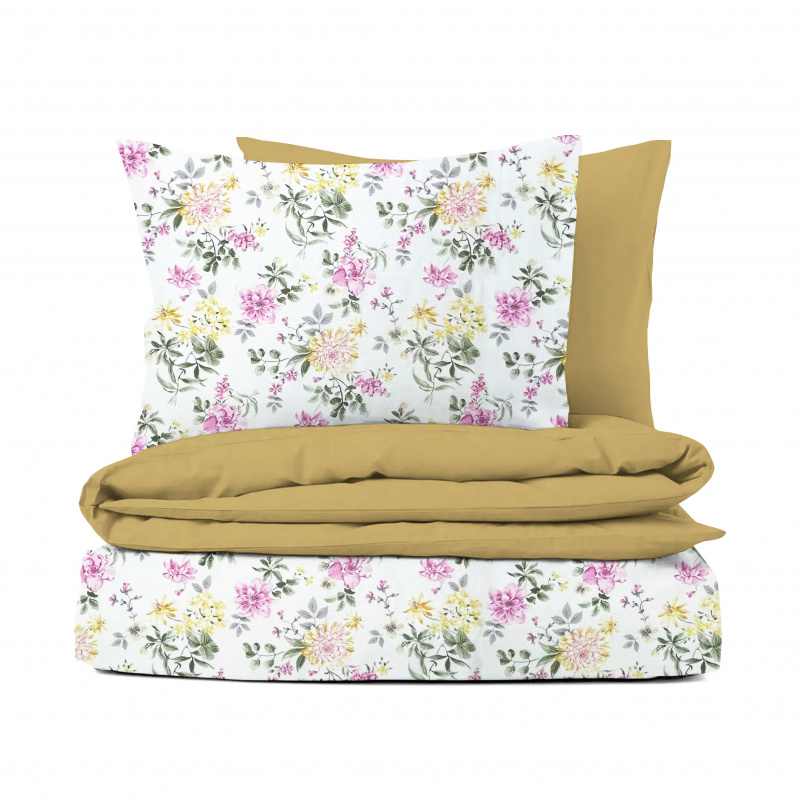 Ervi bavlněné povlečení oboustranné - barevné květiny na bílém/hořčice
