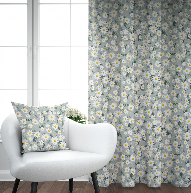 Ervi bavlněný závěs - Heřmánkové pole na šedém