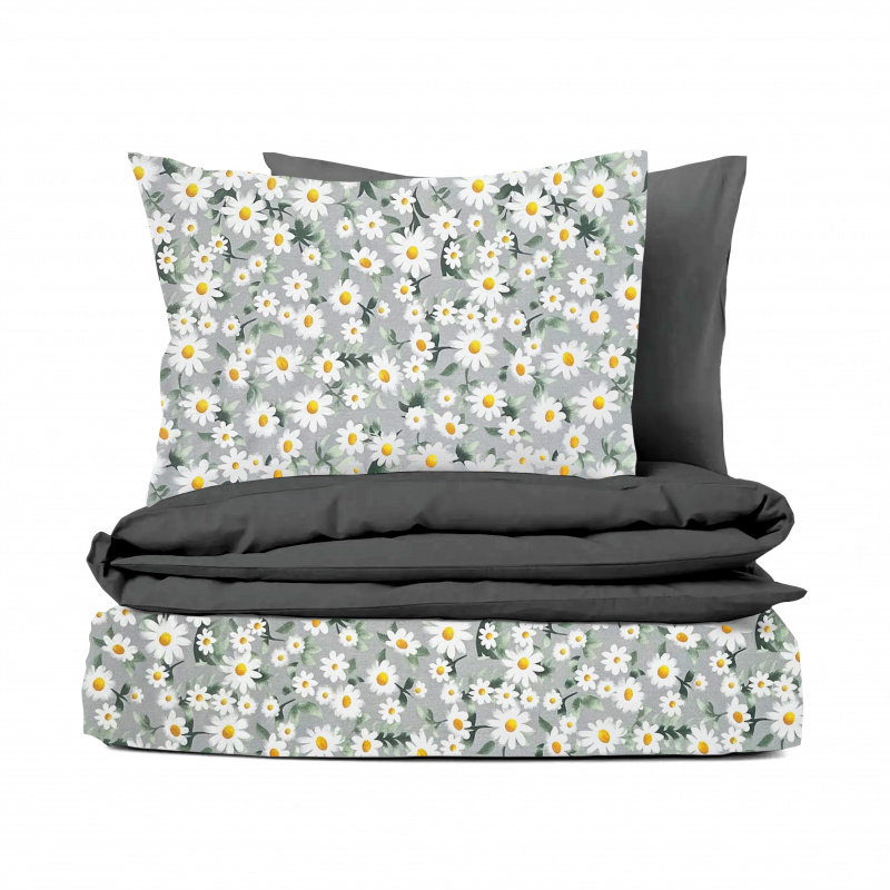 Ervi bavlněné povlečení oboustranné - Heřmánkové pole na šedém/šedé