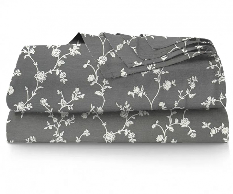 Ervi bavlněné prostěradlo - Popínavé květiny na šedém