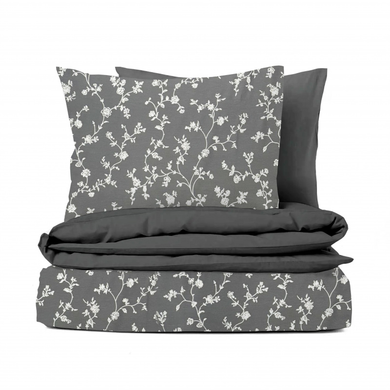 Ervi bavlněné povlečení oboustranné - Popínavé květiny na šedém/šedé