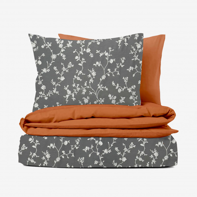 Ervi bavlněné povlečení oboustranné - Popínavé květiny na šedém/cihlové