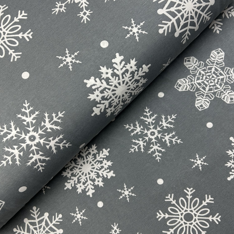 Ervi bavlna  š.240cm - sněhové vločky na šedém - 16820, metráž