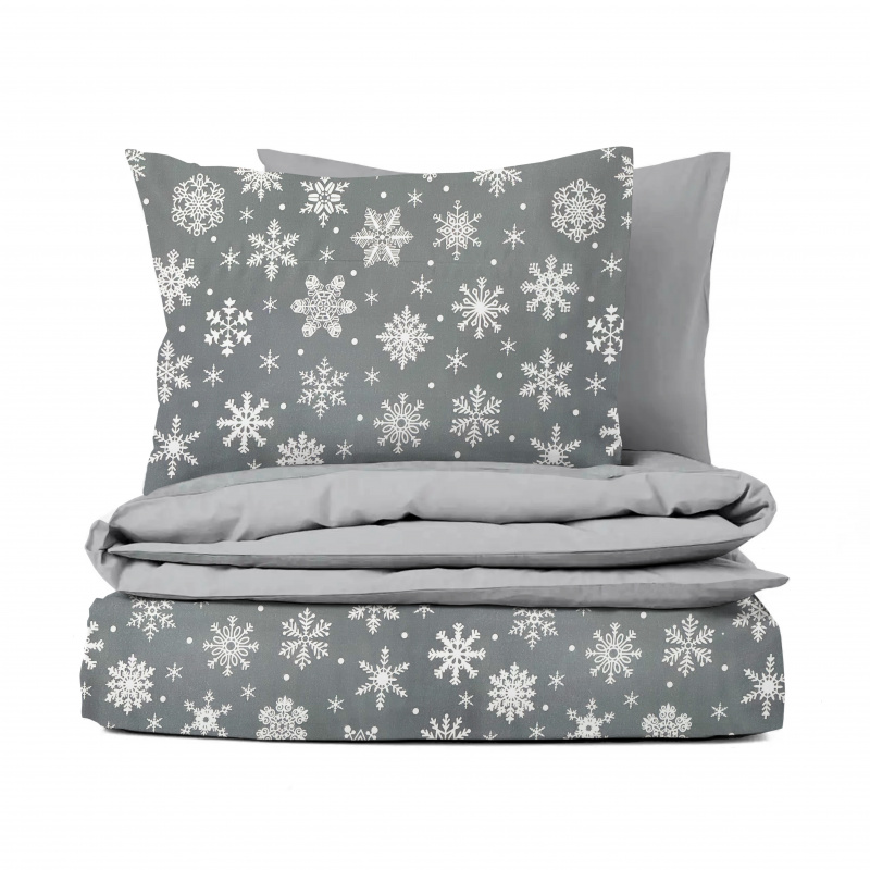 Ervi bavlněné povlečení oboustranné - sněhové vločky na šedém/šedé