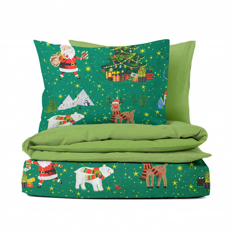 Ervi bavlněné povlečení oboustranné  Vánoční vzor zelený/zelené