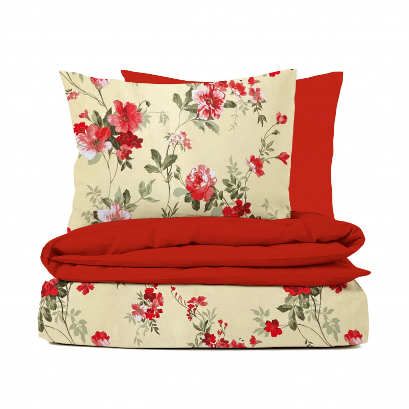 Ervi bavlněné povlečení oboustranné - květy na žlutém/červené