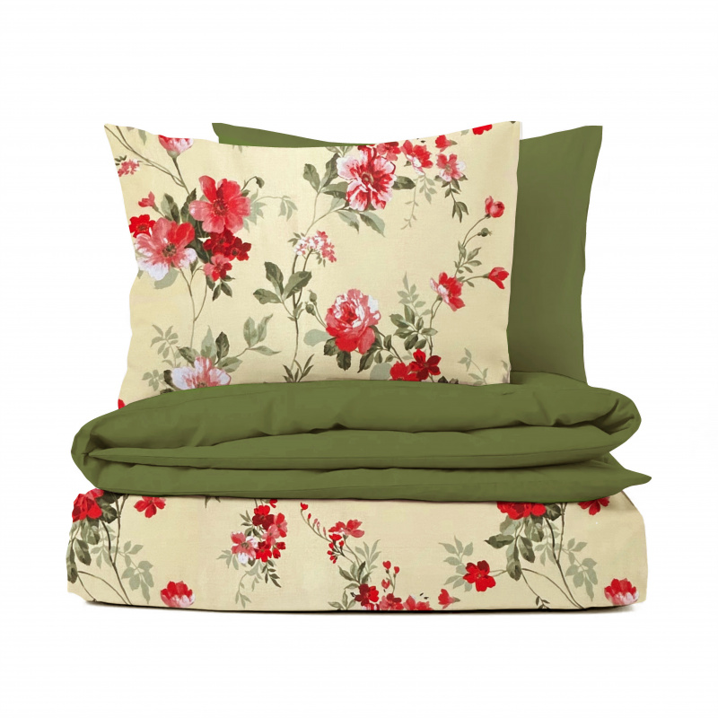 Ervi bavlněné povlečení oboustranné - květy na žlutém/olivové