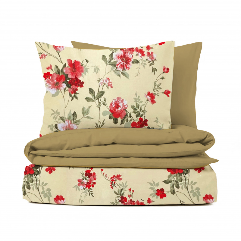 Ervi bavlněné povlečení oboustranné - květy na žlutém/hnědé