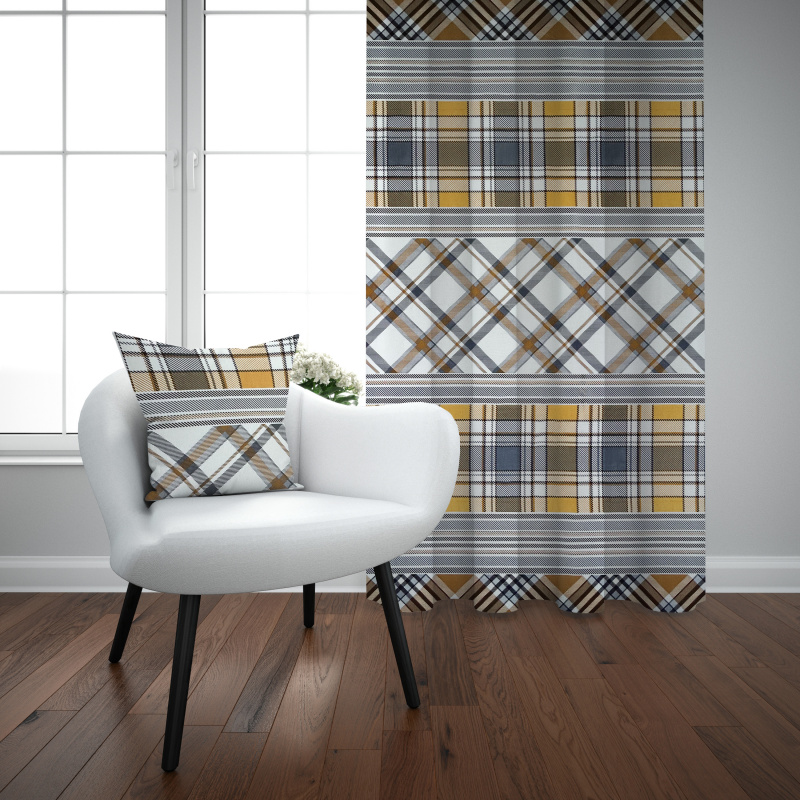 Ervi bavlněný závěs - hnědo-šedé káro