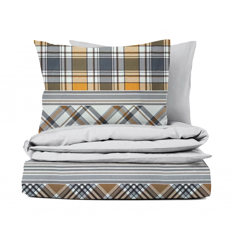 Ervi bavlněné povlečení oboustranné - hnědo-šedé káro/světle šedé