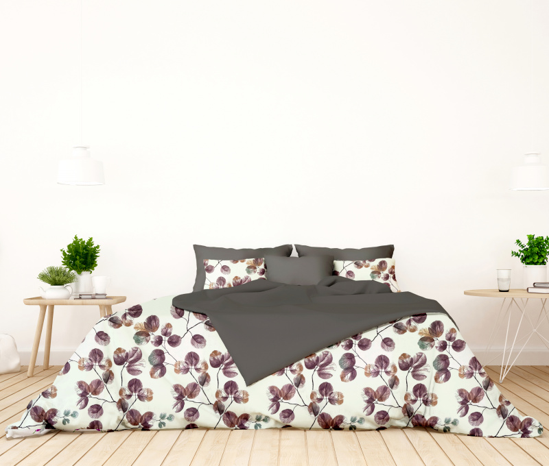 #Ervi bavlněné povlečení oboustranné - akvarelové listy na bílém/šedé 140x200 cm