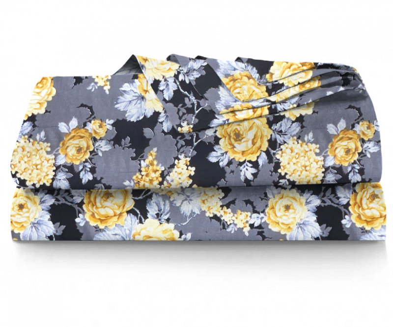 Ervi bavlněné prostěradlo - žluté květy na černém