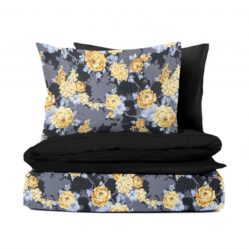 Ervi bavlněné povlečení oboustranné - žluté květy na černém/černé