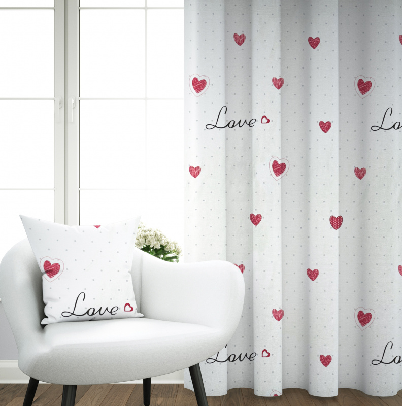 Ervi bavlněný závěs - Srdíčka a puntíky