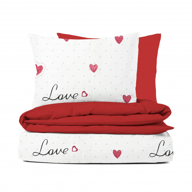 Ervi bavlněné povlečení oboustranné - Srdíčka a puntíky/červené
