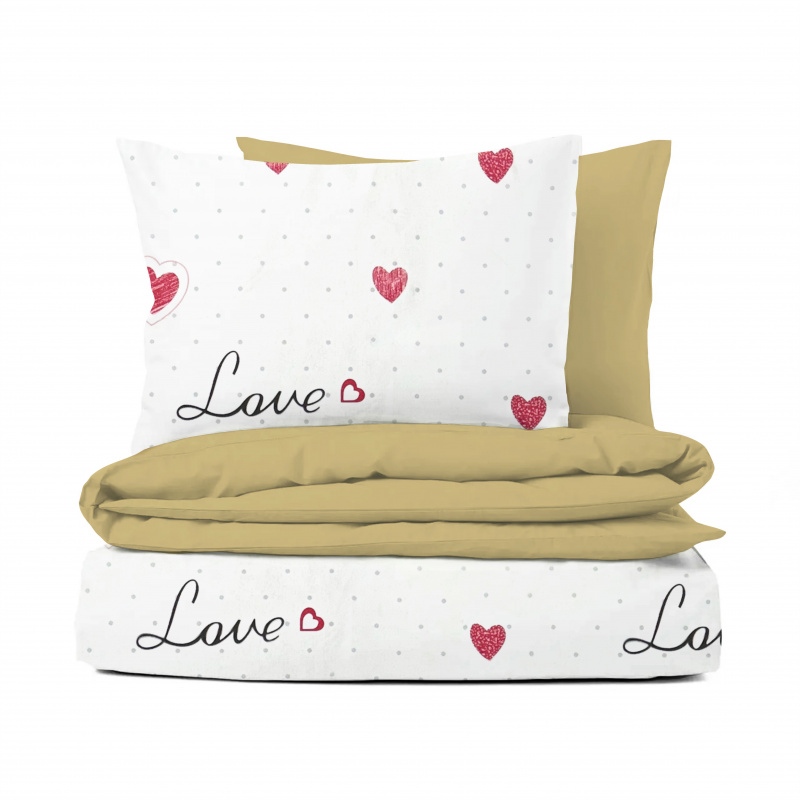 Ervi bavlněné povlečení oboustranné - Srdíčka a puntíky/hořčice