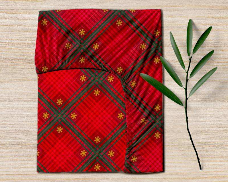 Ervi bavlněné napínací prostěradlo - Vánoční káro červené