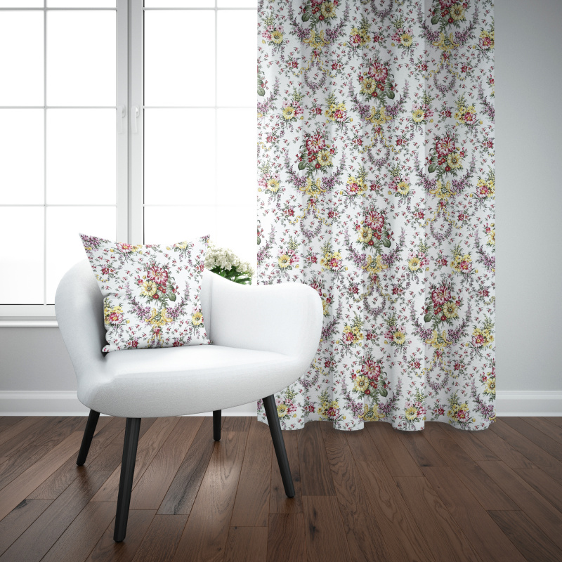 Ervi bavlněný závěs - Kytice na bílém