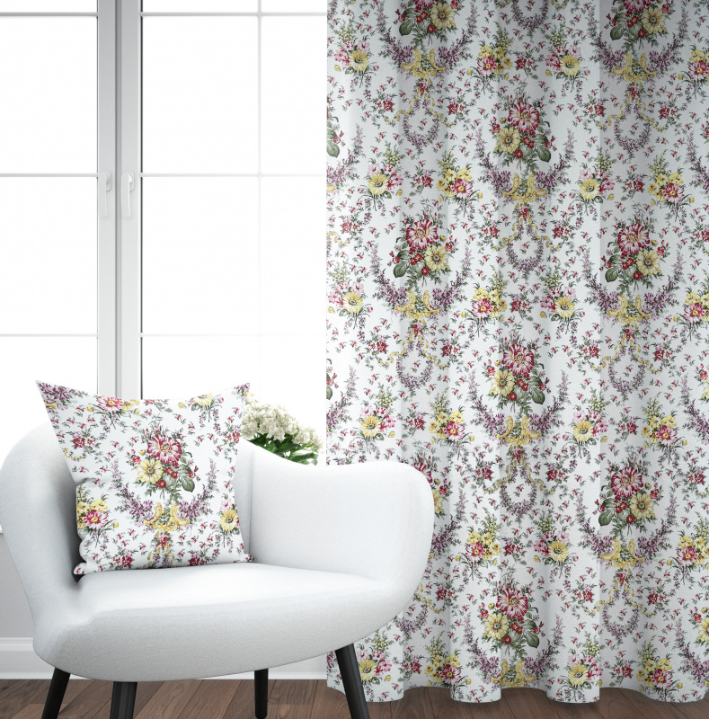 Ervi bavlněný závěs - Kytice na bílém