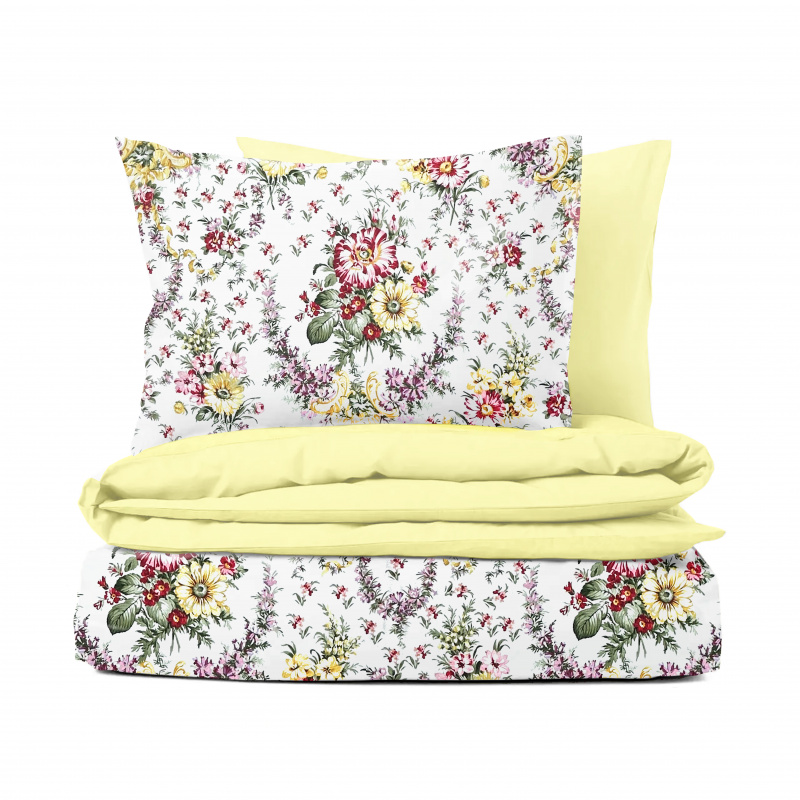 Ervi bavlněné povlečení oboustranné - Kytice na bílém/světle žluté