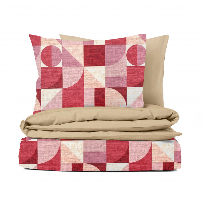 Ervi FLANELOVÉ bavlněné povlečení - Abstrakce červená-růžová/béžové
