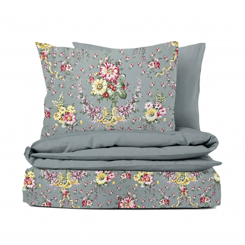 Ervi bavlněné povlečení oboustranné - Kytice na šedém/šedé