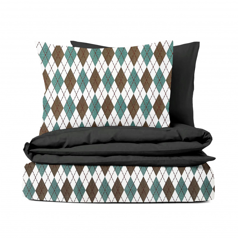 #Ervi flanelové povlečení - Harlekýn tyrkysově hnědé/černé, 140x200 cm