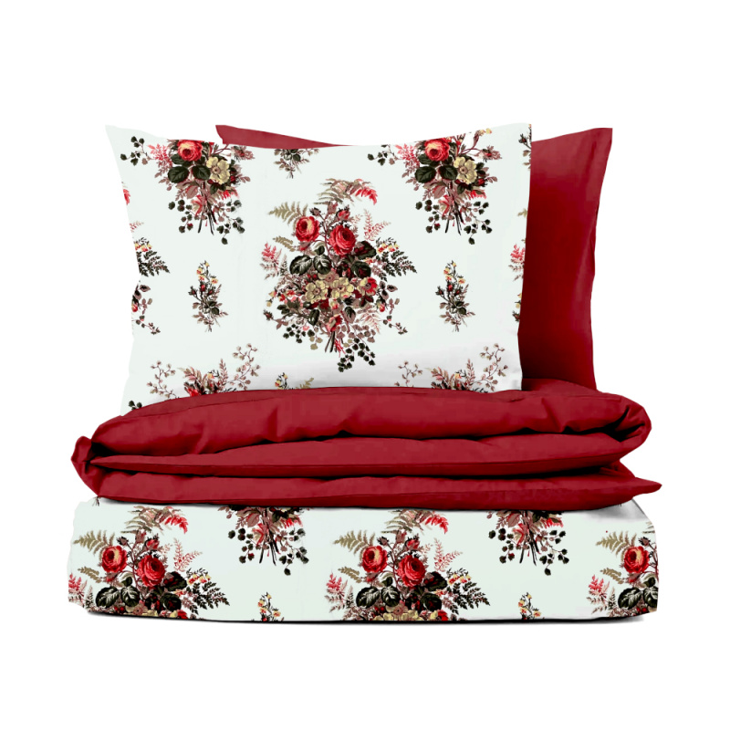 #Ervi bavlněné povlečení oboustranné - Růže a kapradí/bordo 140x220 cm