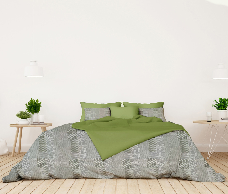 #Ervi bavlněné KREPOVÉ povlečení DUO -  Geometrický vzor /světle olivové